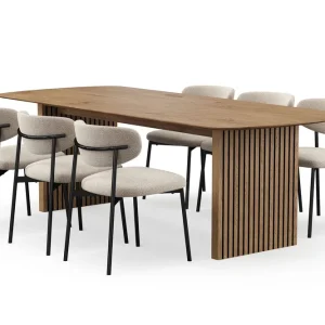 Säker betalning Bark Richeto Matbord 240 cm med 6 Lucy Matstolar Naturlig finish / Greige Bouclé / Metallben Svart - Möbler