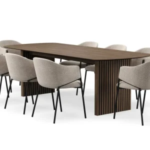 Bark Richeto Matbord 240 cm med 8 Filip Matstolar Rökt ek / Taupe Bouclé - Möbler Begränsat antal