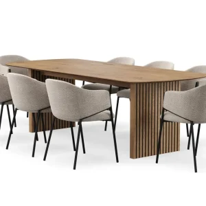 Expressleverans Bark Richeto Matbord 240 cm med 8 Filip Matstolar Naturlig finish / Taupe Bouclé - Möbler