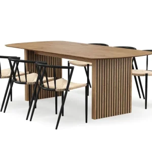 Erbjudande Bark Richeto Matbord 210 cm med 6 Winston Matstolar Naturlig finish / Beige / Metallben Svart - Möbler