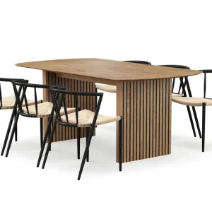 Säker betalning Bark Richeto Matbord 180 cm med 6 Winston Matstolar Naturlig finish / Beige / Metallben Svart - Möbler