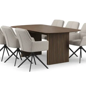 Snabb frakt Bark Richeto Matgrupp 180 cm med 6 Torsby Snurrstolar Rökt ek/Mörkbeige - Möbler