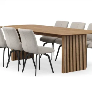 Bark Richeto Matgrupp 240 cm med 6 Mora Snurrstolar Naturlig finish/Mörkbeige - Möbler Fri frakt