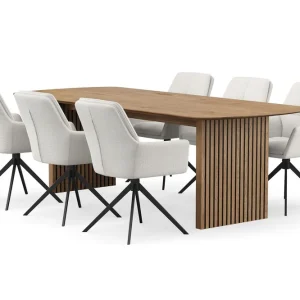 Bark Richeto Matgrupp 240 cm med 6 Torsby Snurrstolar Naturlig finish/Ljusbeige - Möbler Billigare