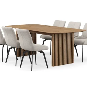 Billigare Bark Richeto Matgrupp 210 cm med 6 Mora Snurrstolar Naturlig finish/Mörkbeige - Möbler