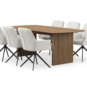 Begränsat antal Bark Richeto Matgrupp 210 cm med 6 Torsby Snurrstolar Naturlig finish/Ljusbeige - Möbler