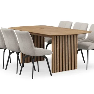 Bark Richeto Matgrupp 180 cm med 6 Mora Snurrstolar Naturlig finish/Mörkbeige - Möbler Lågt pris