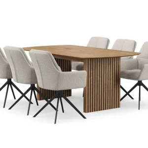 Bark Richeto Matgrupp 180 cm med 6 Torsby Snurrstolar Naturlig finish/Mörkbeige - Möbler Rabatter