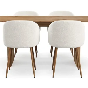 Bark Richeto Matgrupp 180 cm med 4 Greya Matstolar med Armstöd Naturlig Finish/Vit Bouclé - Möbler Lågt pris