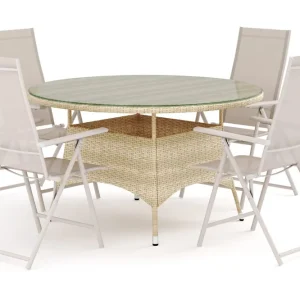 Trygg betalning Comfort Garden Thor utomhus rund matgrupp 140 cm med 4 Sanna positionsstolar Beige - Utemöbler