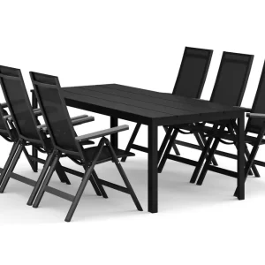 Snabb frakt Comfort Garden Tunis utomhus matgrupp 205x90 cm med 6 Monaco Light positionsstolar Svart/Svart - Utemöbler