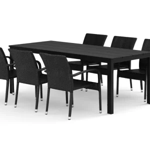 Comfort Garden Tunis utomhus matgrupp 205x90 cm med 6 Thor Light utefåtöljer Svart/Svart - Utemöbler Billig