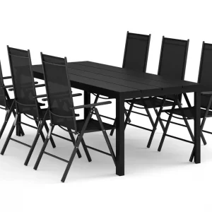 Kundfavorit Comfort Garden Tunis utomhus matgrupp 205x90 cm med 6 Maggie positionsstolar Svart/Svart - Utemöbler