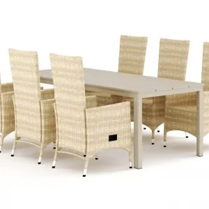 Comfort Garden Tunis utomhus matgrupp 205x90 cm med 6 Jenny matstolar Beige/Beige - Utemöbler Rabatter