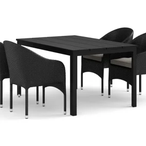 Populärt val Comfort Garden Tunis utomhus matgrupp 140x90 cm med 4 Thor fåtöljer Svart/Svart - Utemöbler