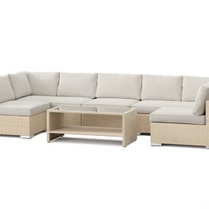 Comfort Garden Bahamas U-formad utomhus loungegrupp med öppet avslut, 7-sits med bord och hylla Beige - Trädgård & spabad Populärt val