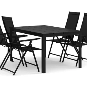 Comfort Garden Tunis utomhus matgrupp 140x90 cm med 4 Sanna positionsstolar Svart/Svart - Utemöbler Beställ nu