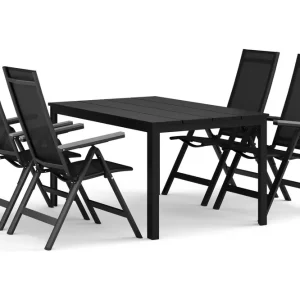 Comfort Garden Tunis utomhus matgrupp 140x90 cm med 4 Monaco Light positionsstolar Svart/Svart - Utemöbler Sista chansen