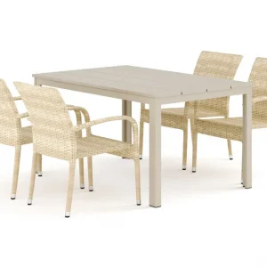 Lägg i varukorgen Comfort Garden Tunis utomhus matgrupp 140x90 cm med 4 Thor Light utefåtöljer Beige/Beige - Utemöbler