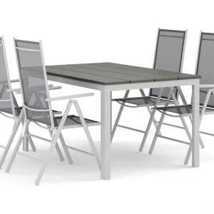 Erbjudandepris Comfort Garden Tunis utomhus matgrupp 140x90 cm med 4 Maggie positionsstolar Vit/Grå - Utemöbler