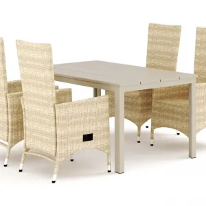 Comfort Garden Tunis utomhus matgrupp 140x90 cm med 4 Jenny matstolar Beige/Beige - Utemöbler Erbjudandepris