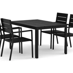 Comfort Garden Tunis utomhus matgrupp 140x90 cm med 4 Tunis stapelstolar Svart/Svart - Utemöbler Fynd