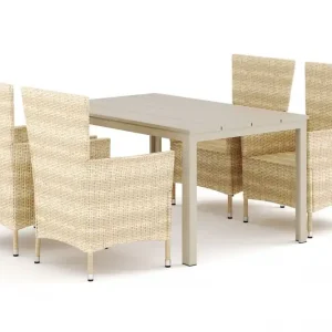 Köp nu Comfort Garden Tunis utomhus matgrupp 140x90 cm med 4 Thor utefåtöljer Beige/Beige - Utemöbler