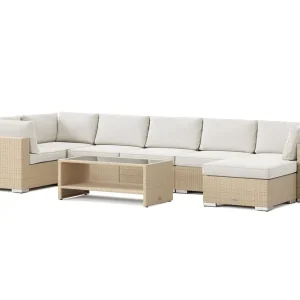 Comfort Garden Bahamas U-formad utomhus loungegrupp 7-sits med vändbar divan och bord med hylla Beige - Trädgård & spabad Reapris
