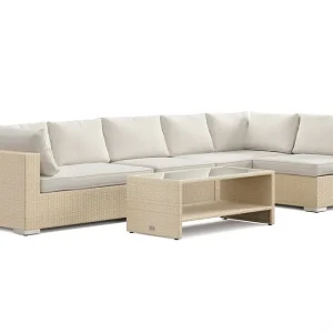 Comfort Garden Bahamas utomhus loungegrupp 6-sits med vändbar schäslong och bord med hylla Beige - Trädgård & spabad Kundfavorit