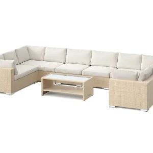 Comfort Garden Bahamas U-formad utomhus loungegrupp med stängt avslut, 10-sits med bord och hylla Beige - Trädgård & spabad Köp nu
