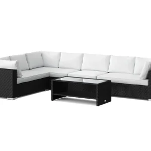 Comfort Garden Bahamas L-formad utesoffa höger, 7-sits med bord och hylla Svart - Trädgård & spabad Trygg betalning