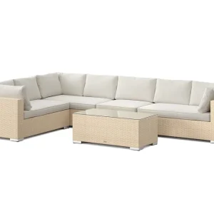 Comfort Garden Bahamas L-formad utesoffa höger, 7-sits med bord Beige - Trädgård & spabad Premium