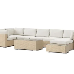 Billig Comfort Garden Bahamas utomhus U-soffa 7-sits vändbar divan med öppet avslut och bord Beige - Trädgård & spabad