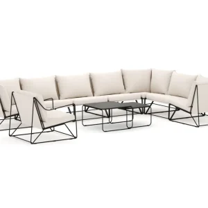 Begränsat erbjudande Comfort Garden Usteryd utomhus L-soffa 8-sits vändbar med fåtölj Svart/Beige - Utemöbler