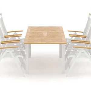 Begränsat antal deNoord Las Vegas utomhus matgrupp förlängningsbart 152-210x90 cm med 6 Las Vegas positionsstolar Vit - Utemöbler