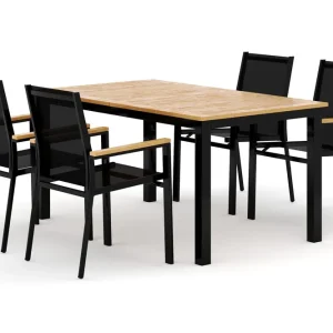 Bästa pris deNoord Las Vegas utomhus matgrupp förlängningsbart 152-210x90 cm med 4 Las Vegas stapelstolar Svart - Utemöbler