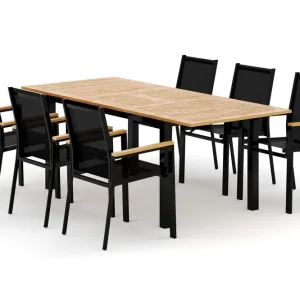 deNoord Las Vegas utomhus matgrupp förlängningsbart 152-210x90 cm med 6 Las Vegas stapelstolar Svart - Utemöbler Endast denna vecka