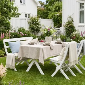 KWA Landet Utomhus matgrupp 118x70x74 cm med soffa och 2 klappstolar Vit - Utemöbler Kampanj