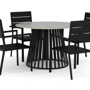 Bästa pris deNoord Sensi utomhus matgrupp 120 cm med 4 Tunis stapelstolar Svart - Utemöbler
