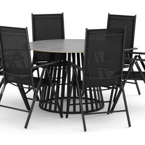 deNoord Sensi utomhus matgrupp 120 cm med 6 Maggie positionsstolar Svart - Utemöbler Billig