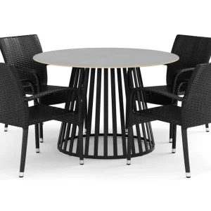 Beställ idag deNoord Sensi utomhus matgrupp 120 cm med 4 Thor Light utefåtöljer Svart - Utemöbler
