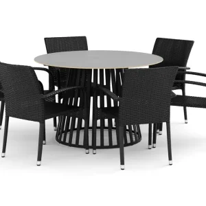 deNoord Sensi utomhus matgrupp 120 cm med 6 Thor Light utefåtöljer Svart - Utemöbler Kampanjpris