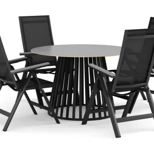 Begränsad tid deNoord Sensi utomhus matgrupp 120 cm med 4 Monaco Light positionsstolar Svart - Utemöbler