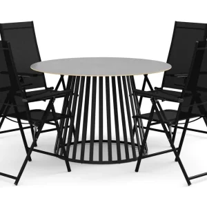 deNoord Sensi utomhus matgrupp 120 cm med 4 Sanna positionsstolar Svart - Utemöbler Fynd