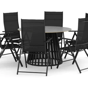 deNoord Sensi utomhus matgrupp 120 cm med 6 positionsstolar Svart - Utemöbler Begränsat erbjudande