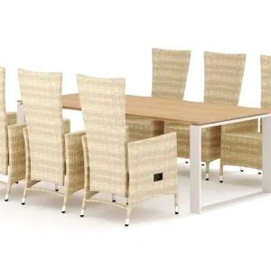 Billig Comfort Garden Devon utomhus matgrupp 210x100 cm med 6 Jenny matstolar Beige/Teak - Utemöbler