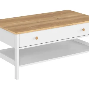 Rabatter Storys Soffbord 110 cm med Förvaring Låda + Hylla Beige/Vit - Möbler
