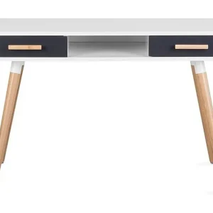 Frisange Skrivbord 120 cm med Förvaring 2 Lådor + Hylla Vit/Mörkgrå/Brun - Möbler Lågt pris