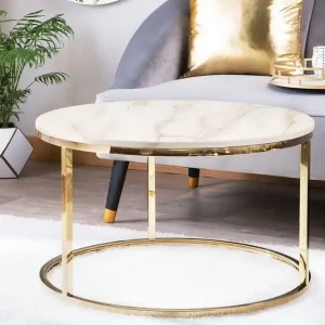 Expressleverans Coralla Soffbord 70 cm Runt Marmormönster Vit/Guld - Möbler