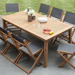 I lager Cesana Trädgårdsmöbelset Med Utebord + 8 Utestolar+Schäslong 2 St Trä/Natur - Utemöbler